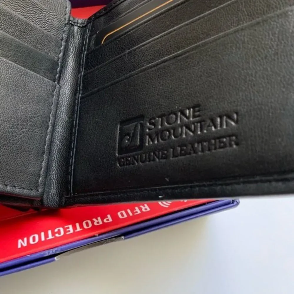 100% Genuine Top Grain Leather Wallet Stone Mountain Black